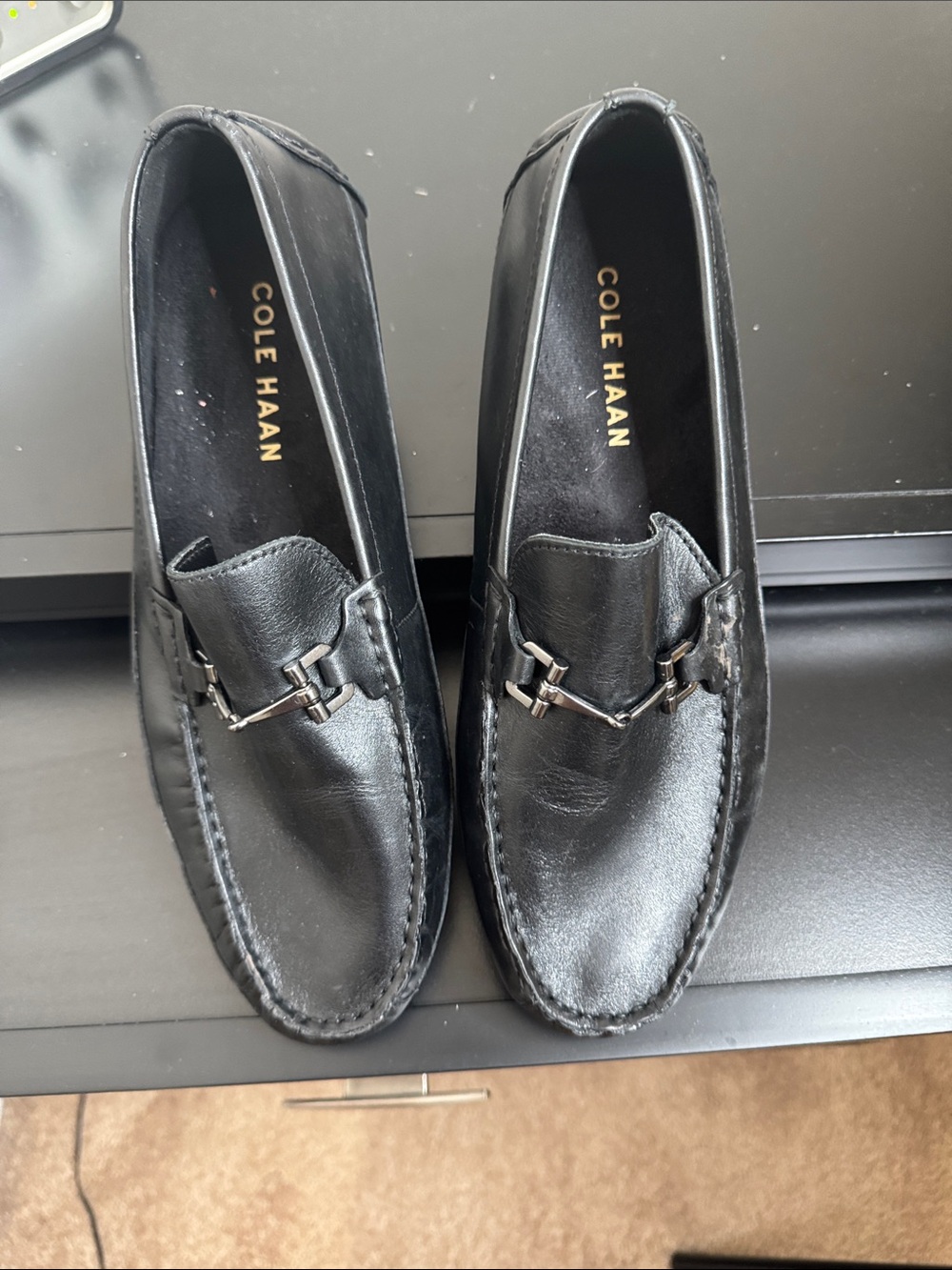 Cole Haan Black Leather Bit Loafers with Silver Hardware